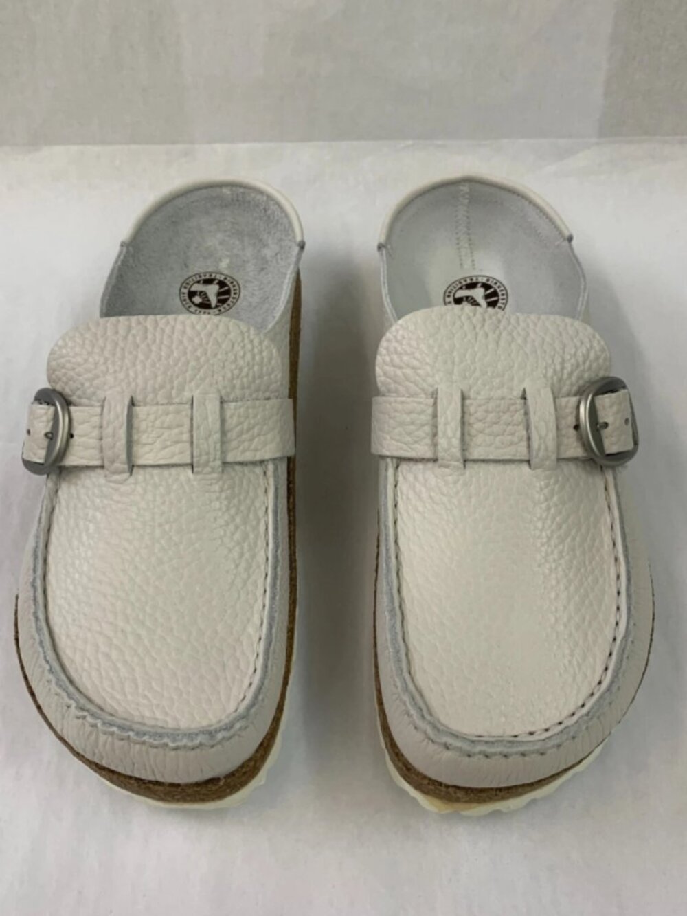 Birkenstock Buckley White Natural Leather Narrow Width Clogs